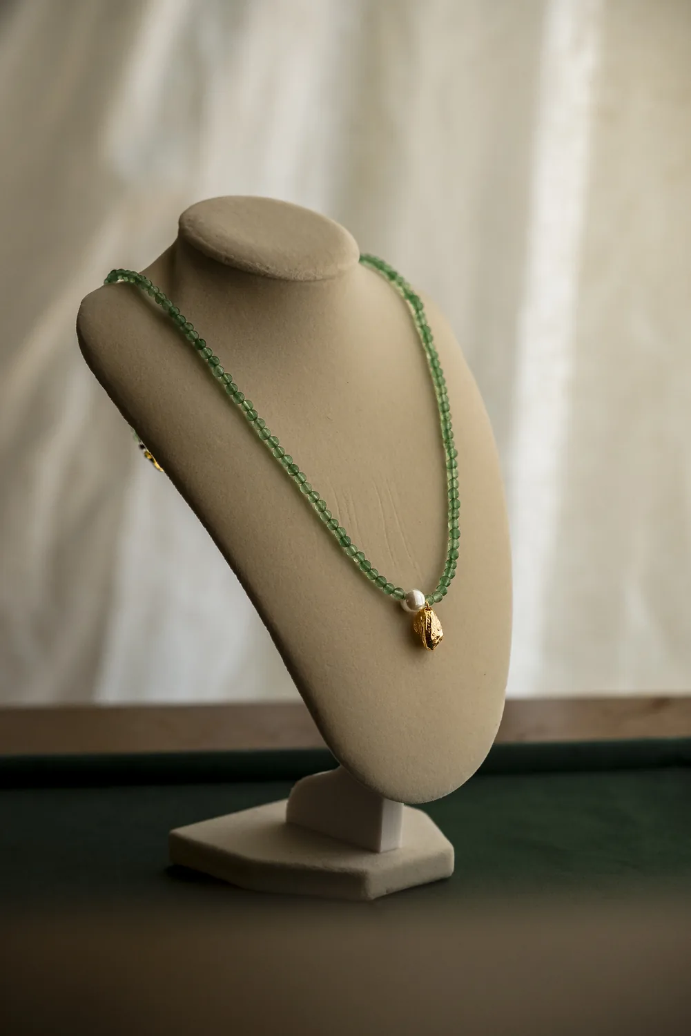 The Abigail, natural aventurine with a gold shell charm