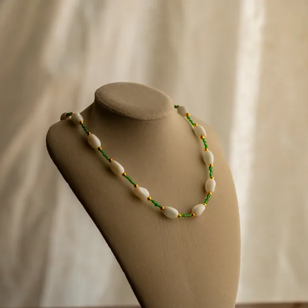 The Rowan, white beads, colorful spacers